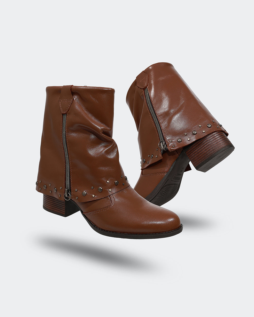 Bota Polaina Zíper Cano Curto Marrom Villa Griffe