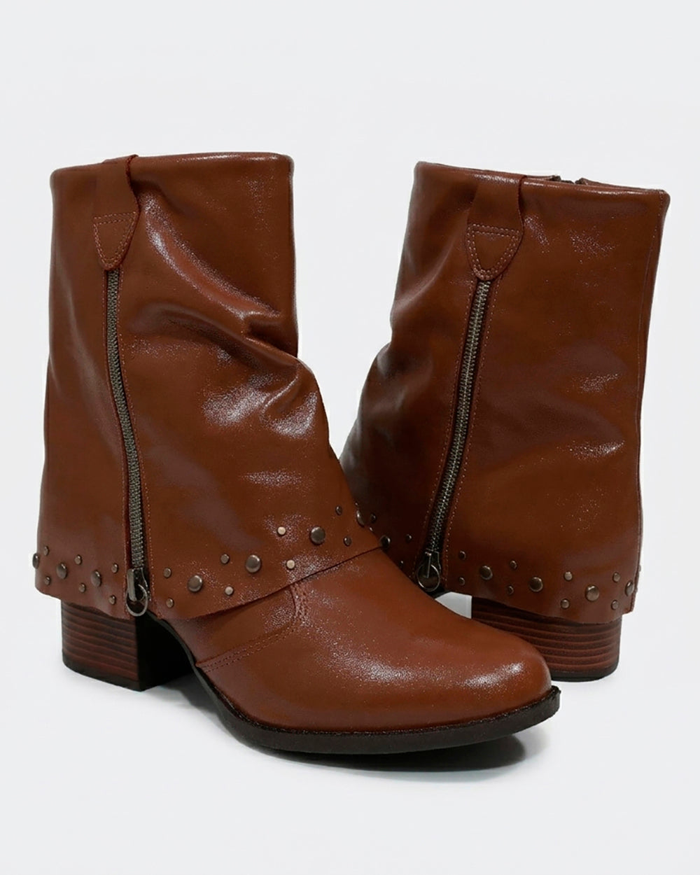 Bota Polaina Zíper Cano Curto Marrom Villa Griffe