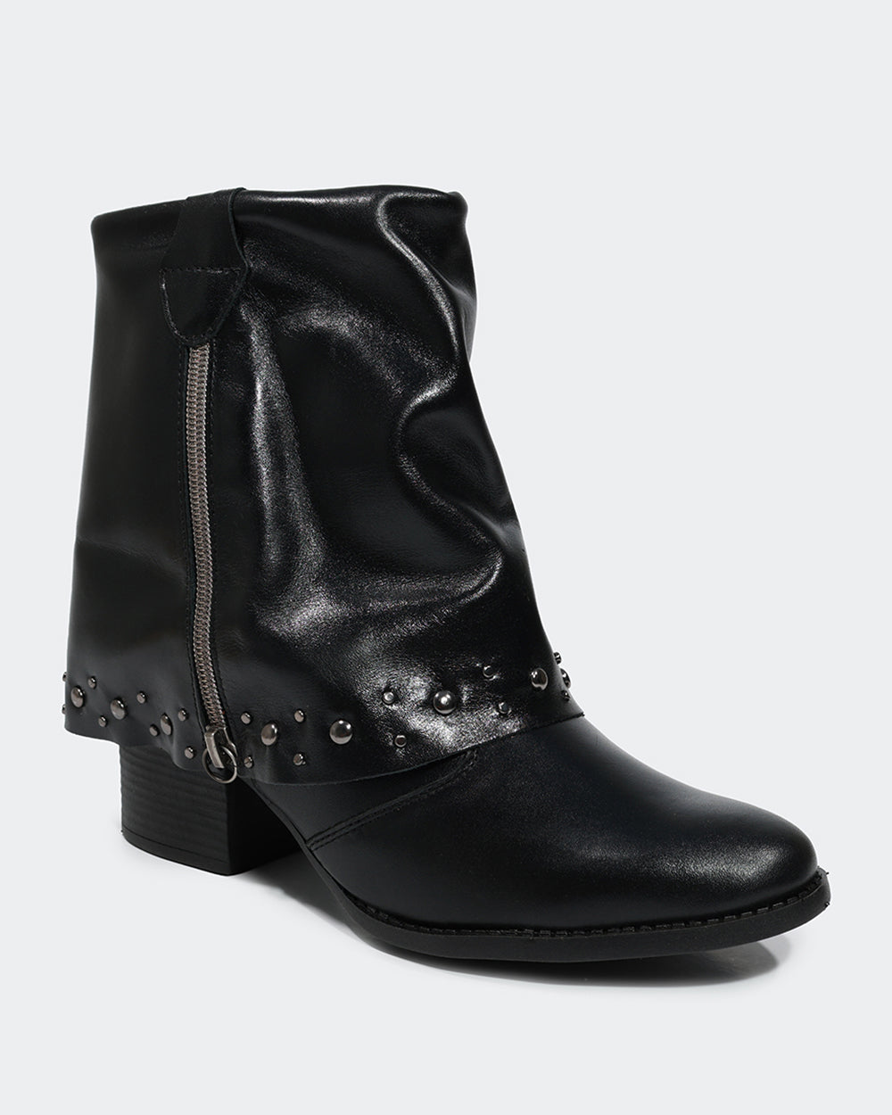Bota Polaina Zíper Cano Curto Preta Villa Griffe