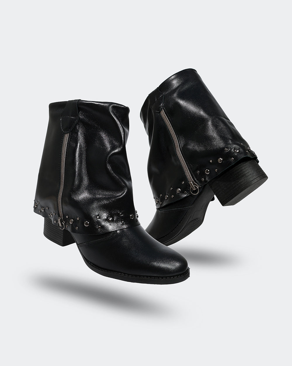 Bota Polaina Zíper Cano Curto Preta Villa Griffe