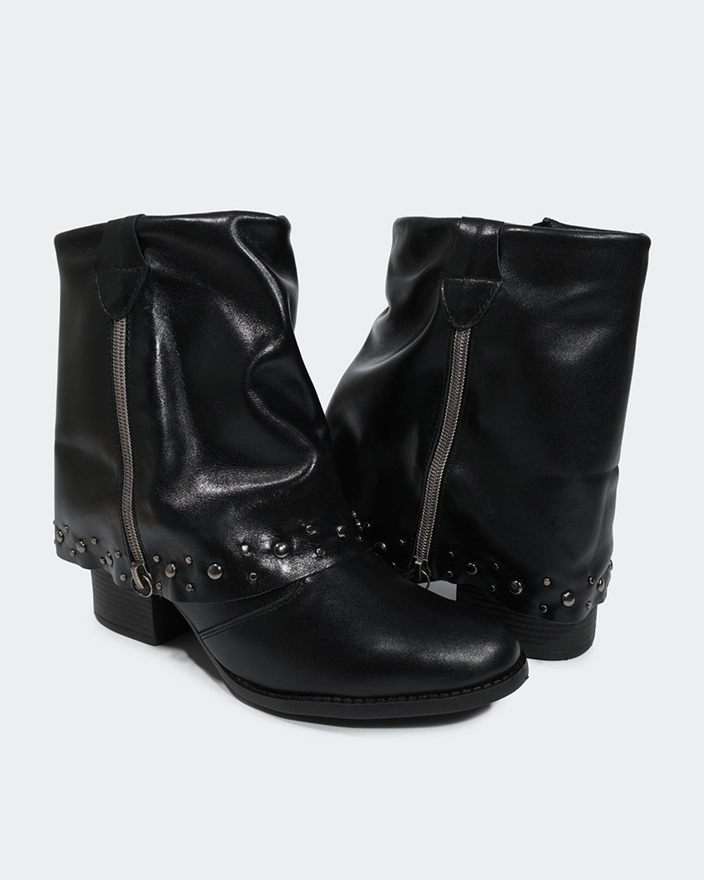 Bota Polaina Zíper Cano Curto Preta Villa Griffe