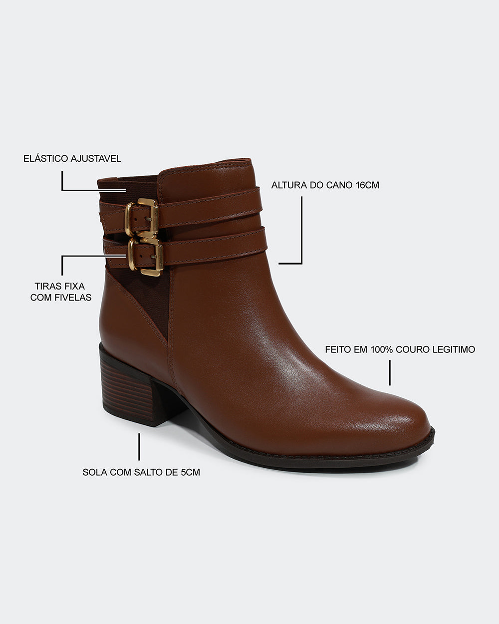 Bota Fivelas Cano Curto Marrom Villa Griffe