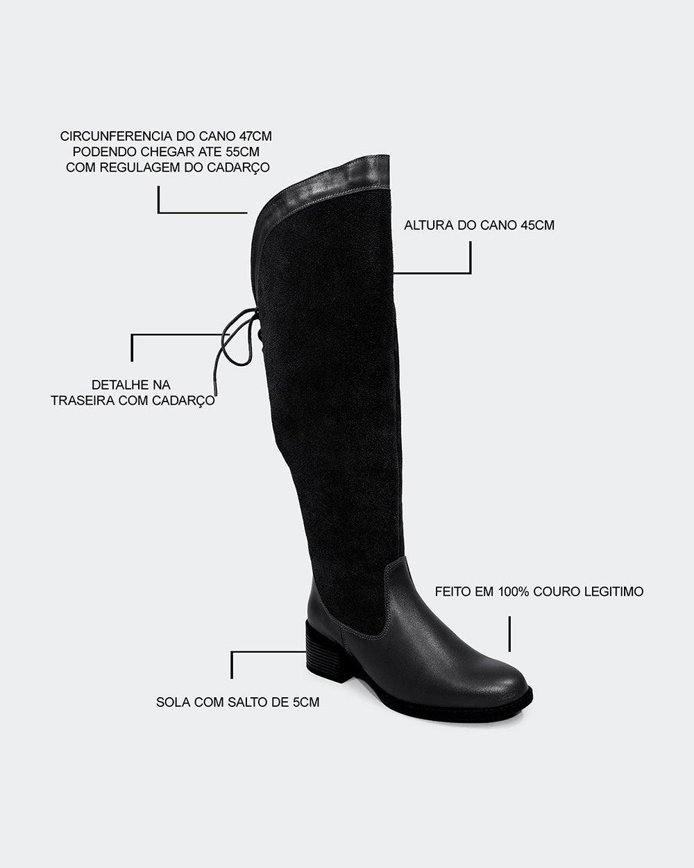 Bota Montaria Amarração Cano Longo Preta Villa Griffe