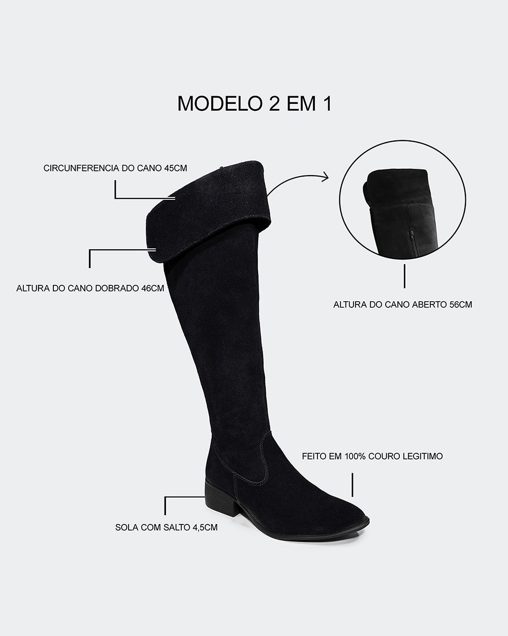 Bota Montaria Over Cano Longo Camurça Preta Villa Griffe