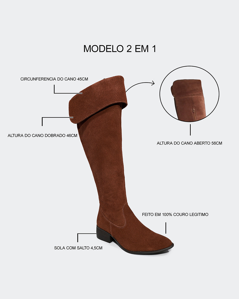 Bota Montaria Over Cano Longo Camurça Marrom Villa Griffe
