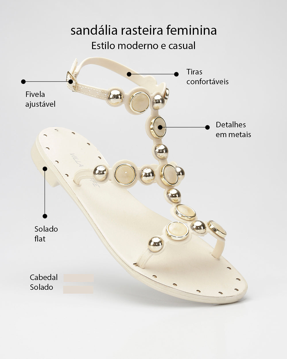 Rasteira Essential Pedrarias Off White Villa Griffe