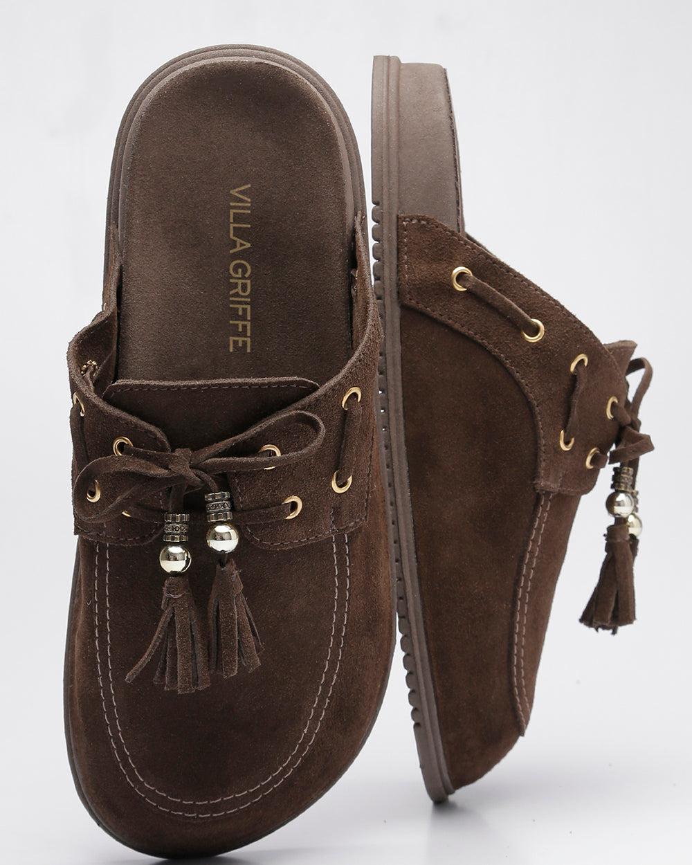 Clog Bambolim Amarração Camurça Café Villa Griffe