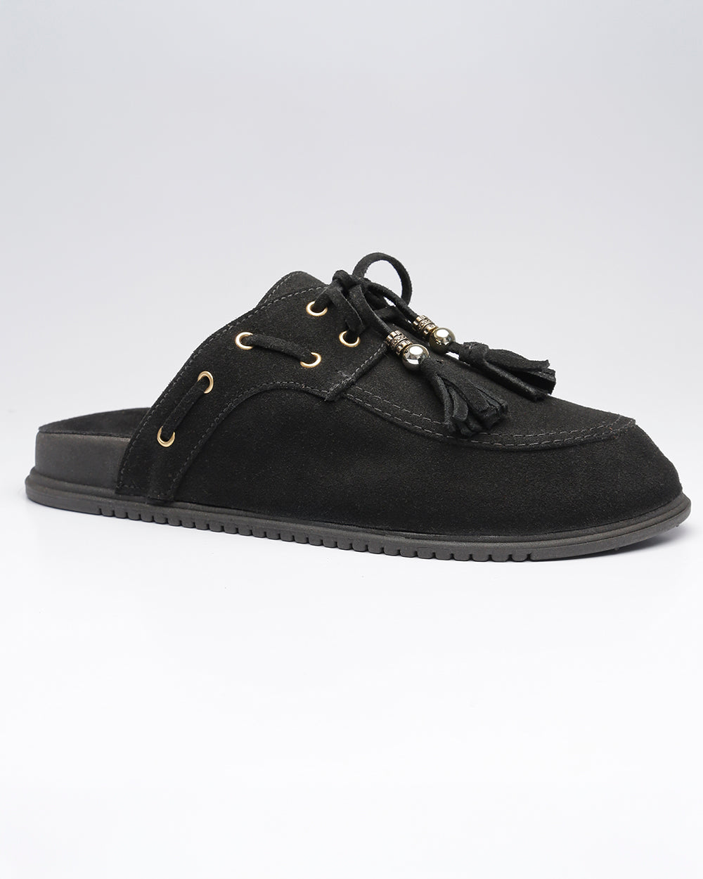 Clog Bambolim Amarração Camurça Preto Villa Griffe