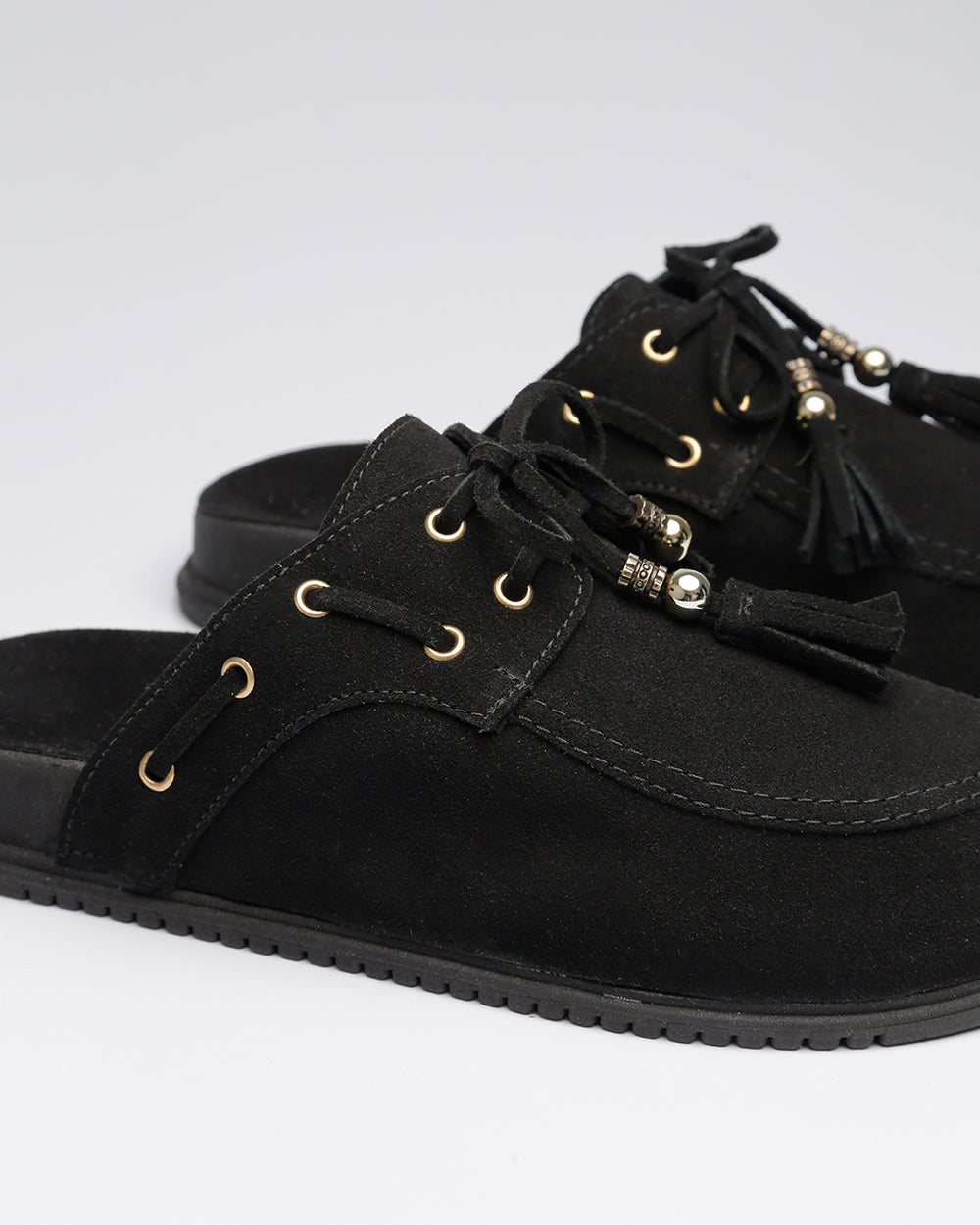 Clog Bambolim Amarração Camurça Preto Villa Griffe