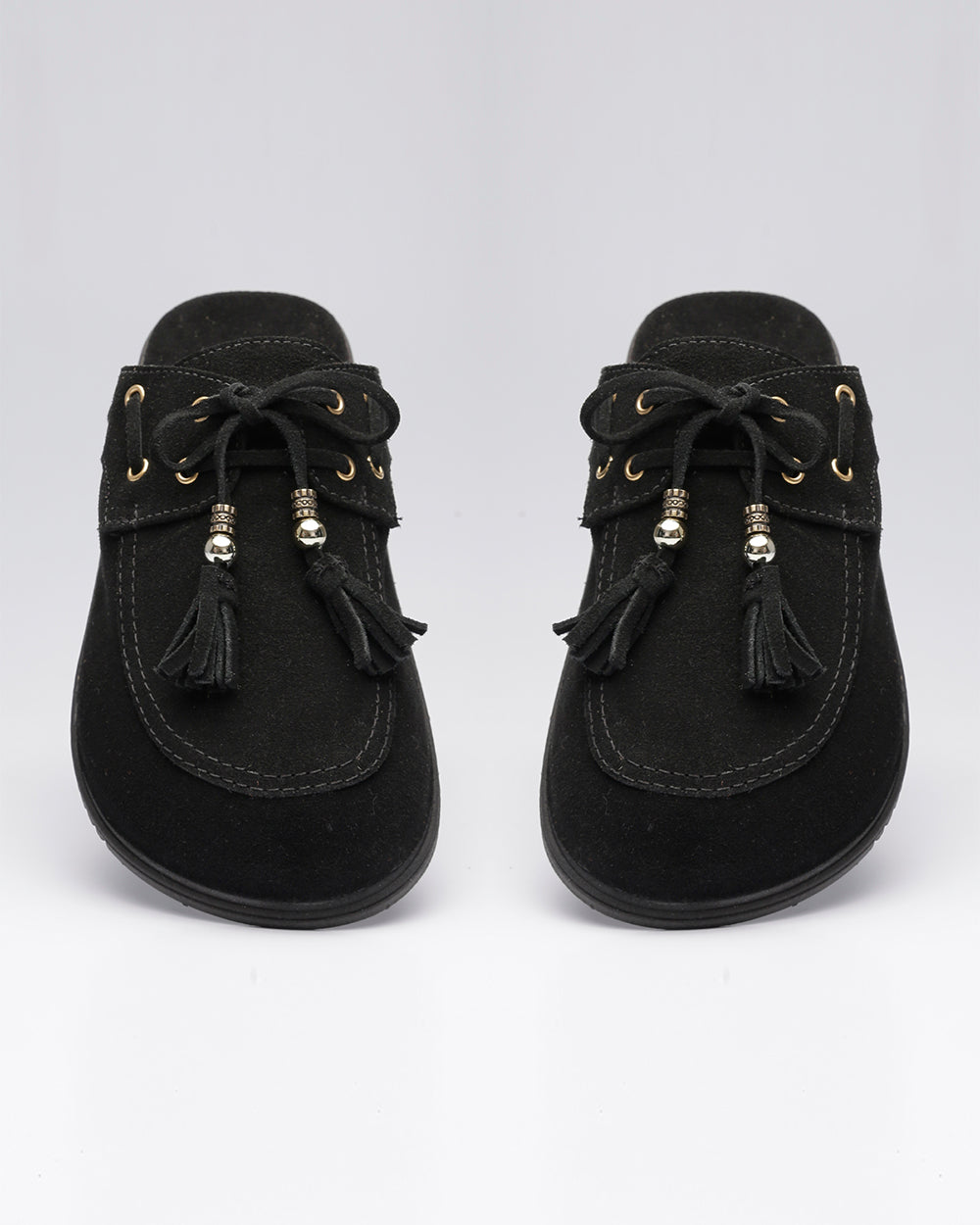 Clog Bambolim Amarração Camurça Preto Villa Griffe