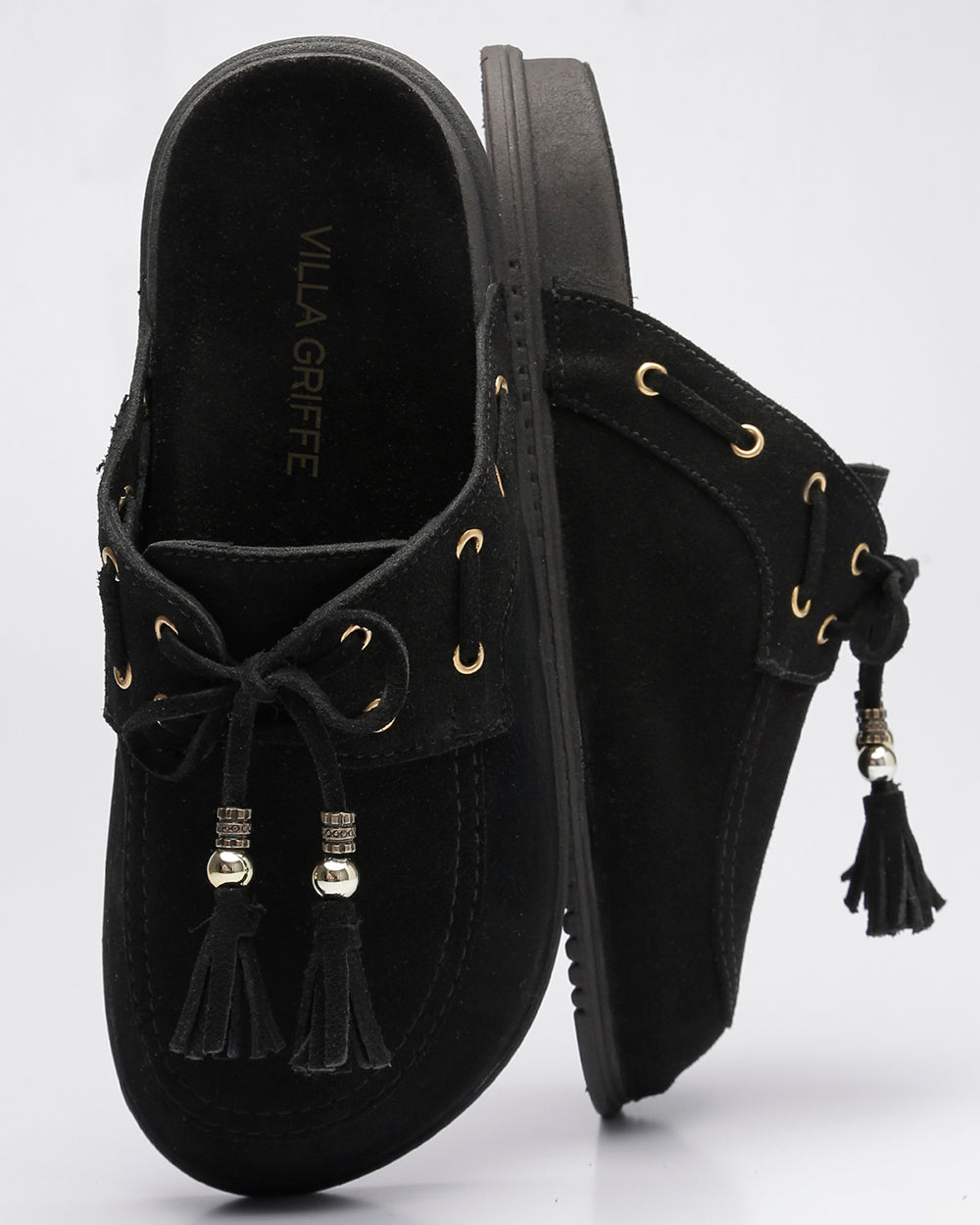 Clog Bambolim Amarração Camurça Preto Villa Griffe