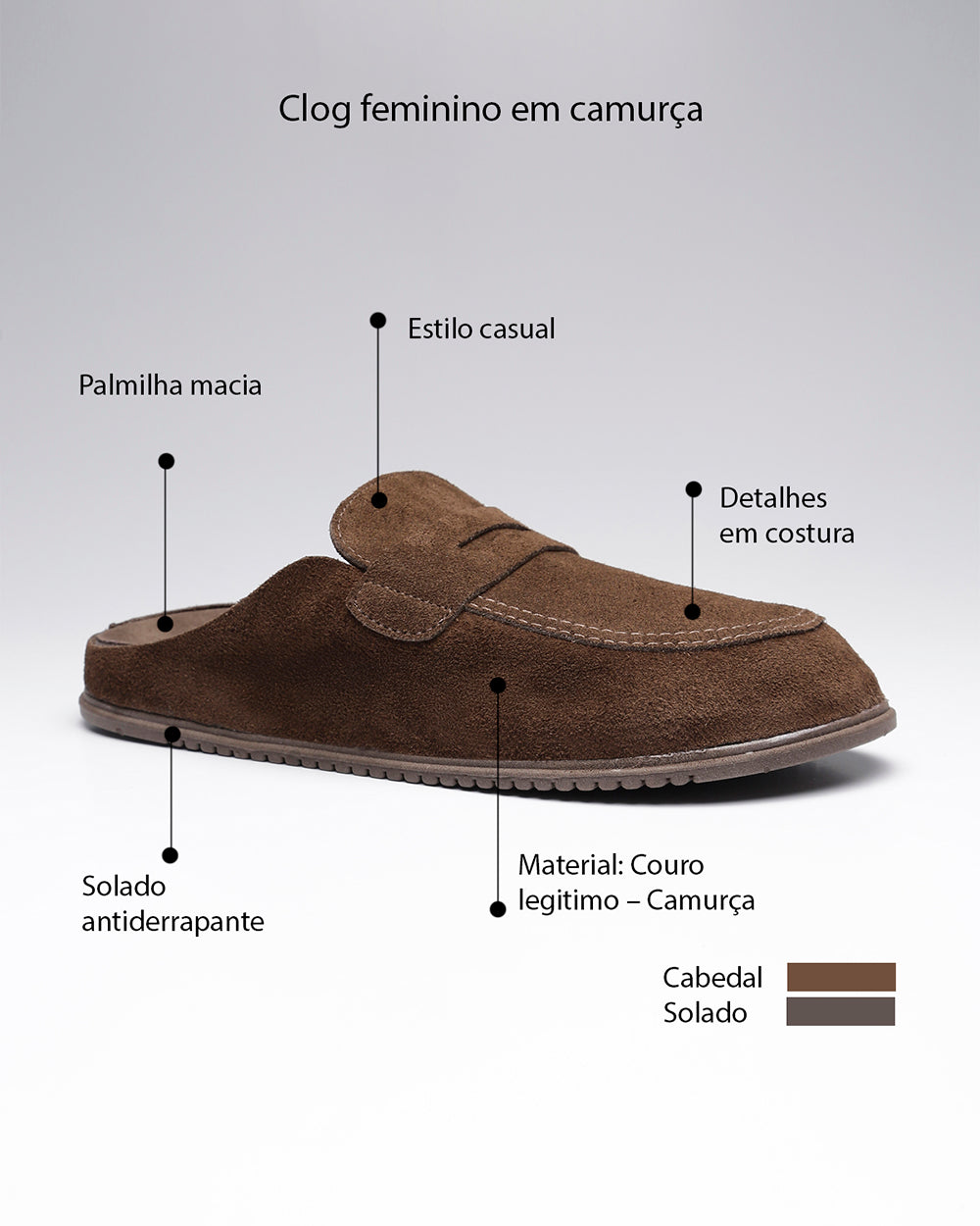 Clog Gravata Basic Camurça Café Villa Griffe