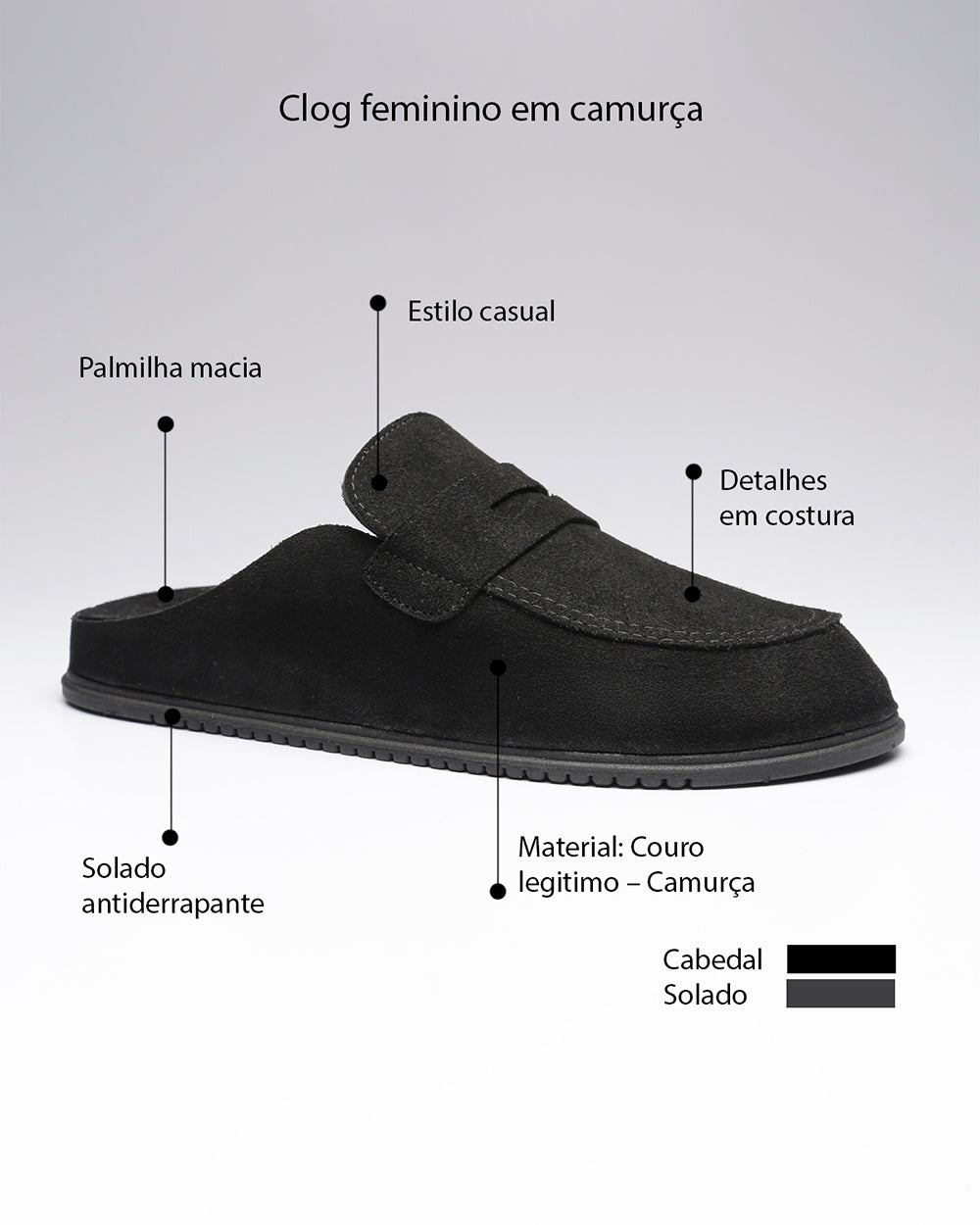 Clog Gravata Basic Camurça Preto Villa Griffe