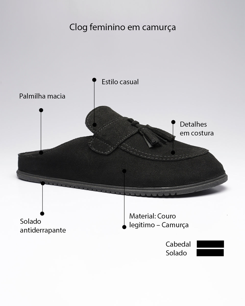 Clog Bambolim Camurça Preto Villa Griffe