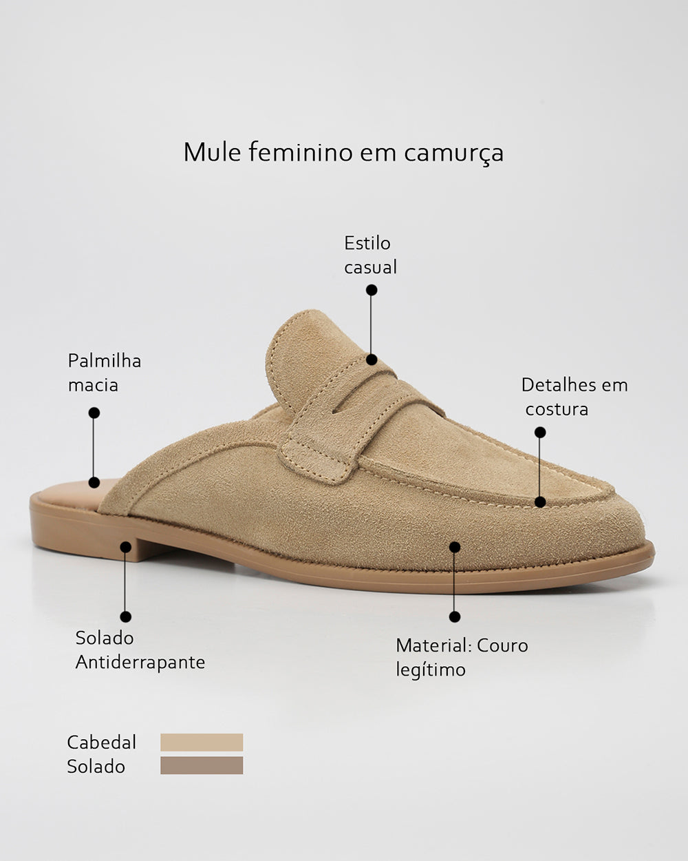 Mule Gravata Camurça Areia Villa Griffe