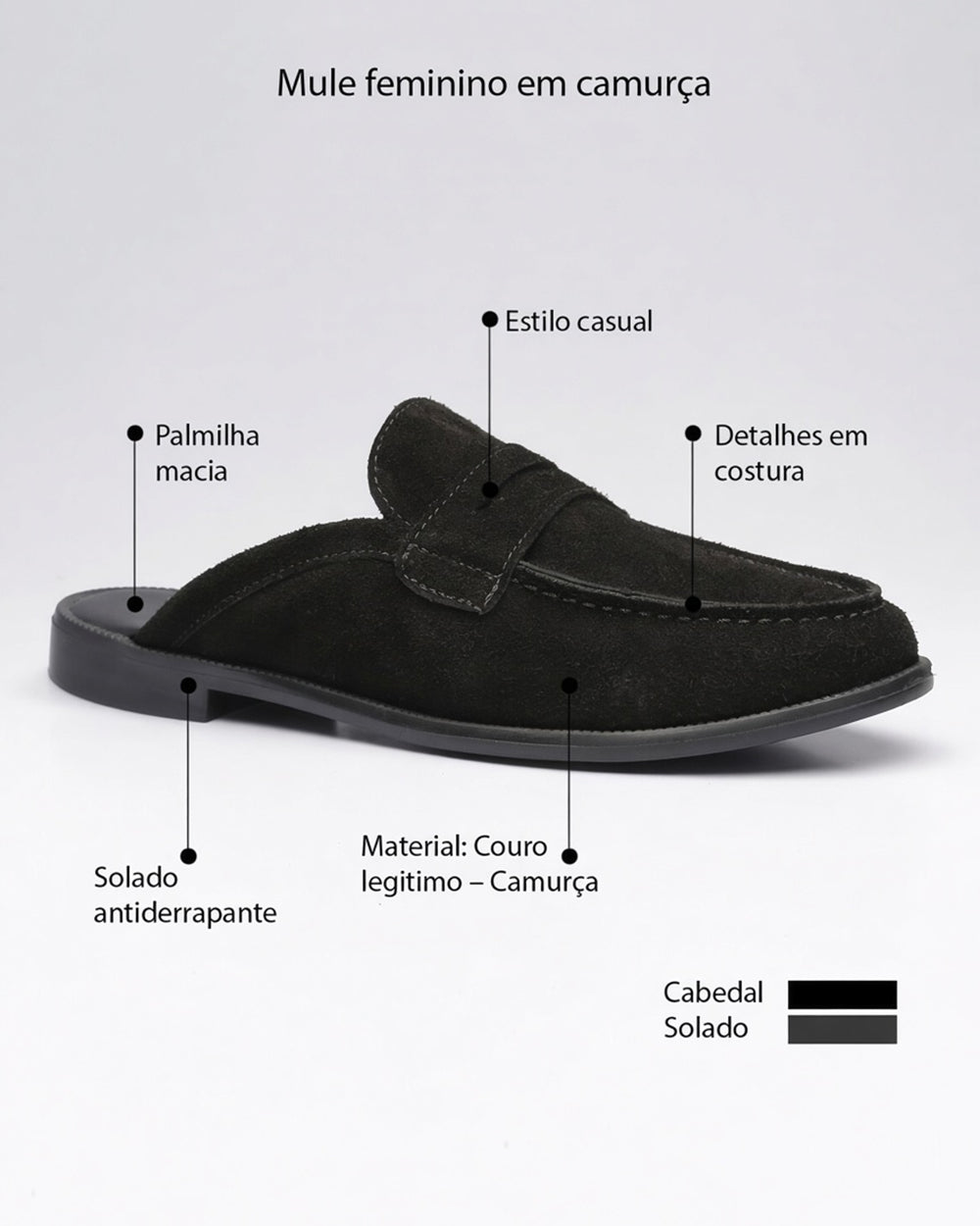 Mule Gravata Camurça Preto Villa Griffe