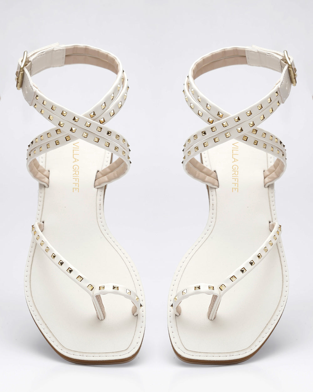 Rasteira Tiras Pirâmides Off White Villa Griffe