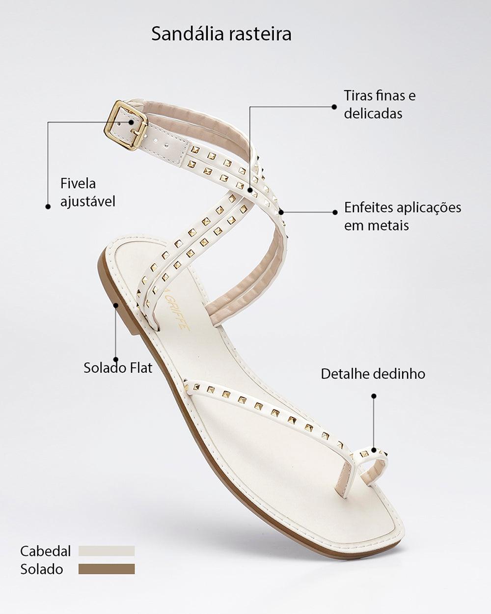 Rasteira Tiras Pirâmides Off White Villa Griffe