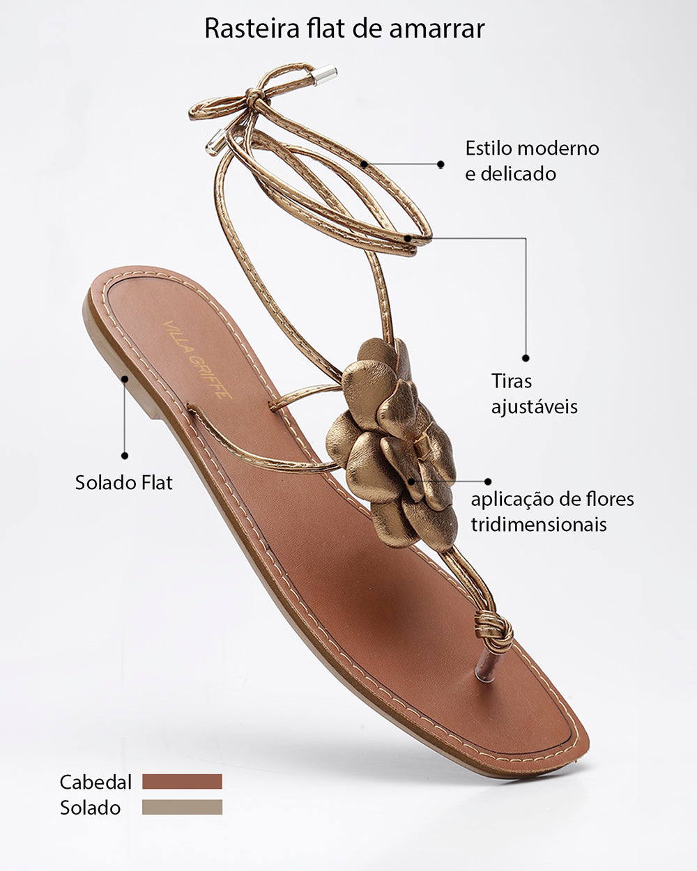 Rasteira Amarração Flor Bronze Villa Griffe