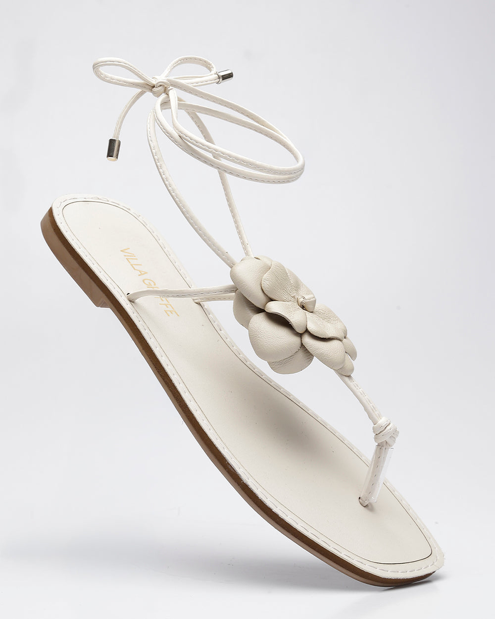 Rasteira Amarração Flor Off White Villa Griffe