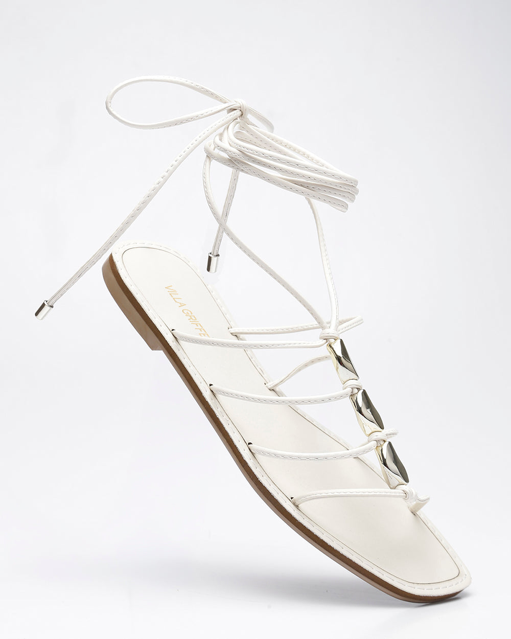 Rasteira Amarração Pedrarias Off White Villa Griffe