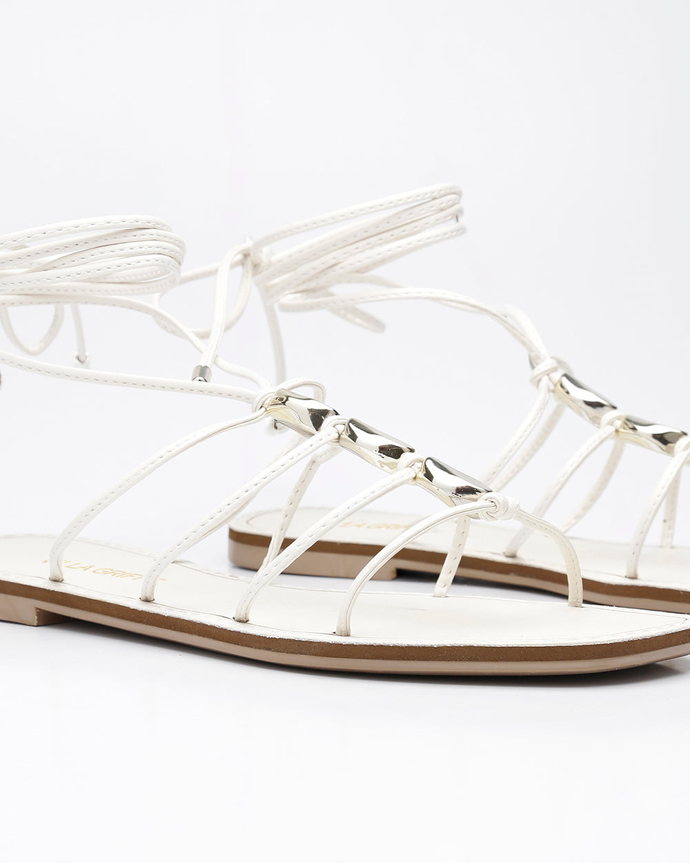Rasteira Amarração Pedrarias Off White Villa Griffe