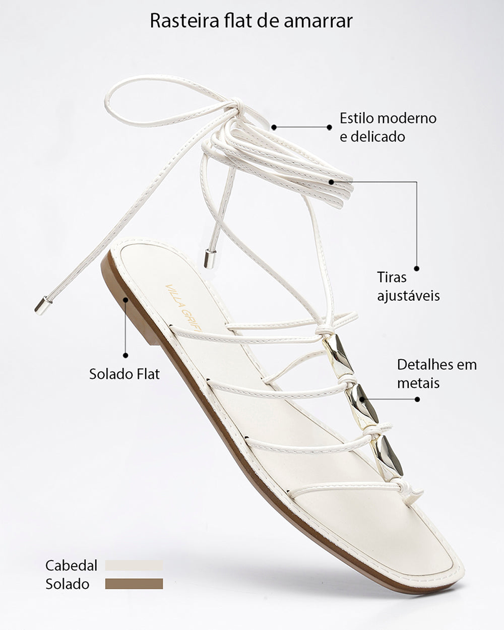 Rasteira Amarração Pedrarias Off White Villa Griffe