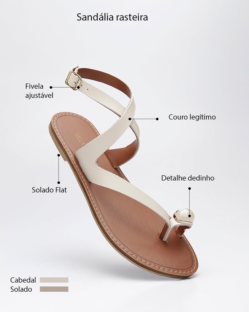 Rasteira Enfeite Pedra Off White Villa Griffe