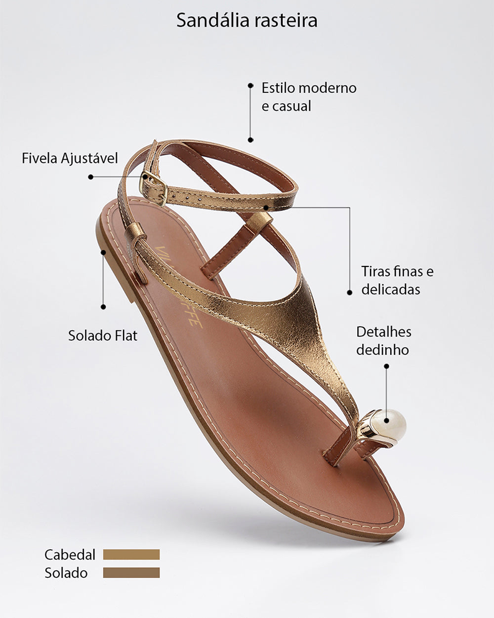 Rasteira De Dedinho Pedra Bronze Villa Griffe
