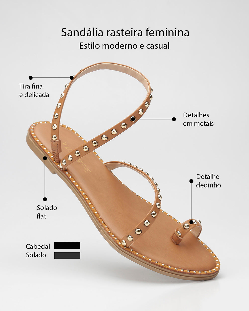 Rasteira De Dedinho Aplicações Caramelo Villa Griffe