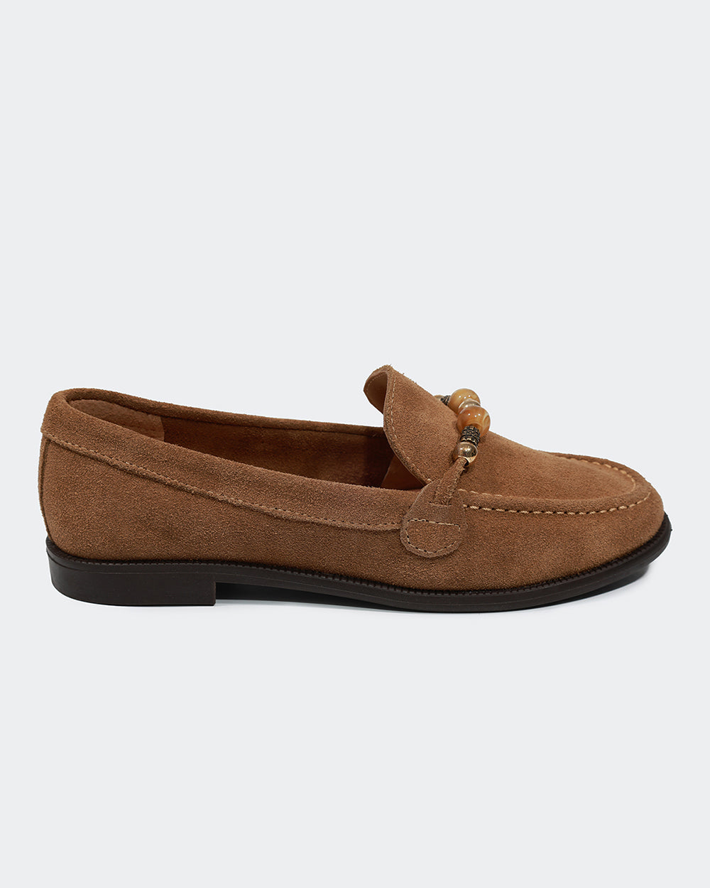 Mocassim Miçangas Camurça Amêndoa Villa Griffe