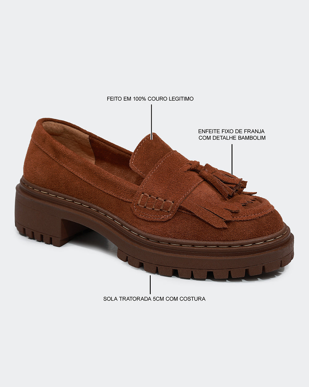 Mocassim Franja Camurça Camel Villa Griffe