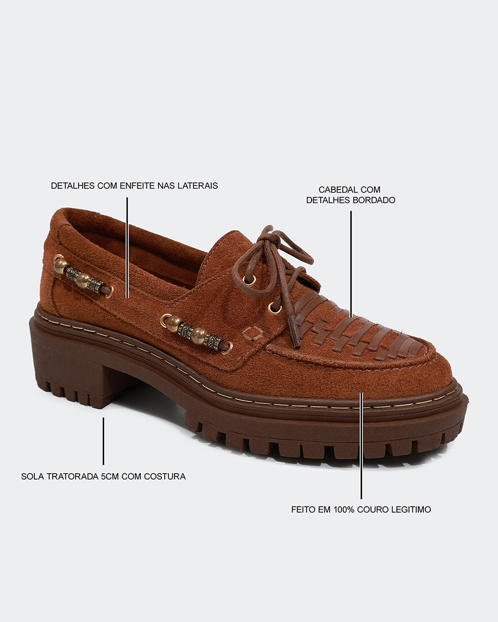 Mocassim Trissê Camurça Camel Villa Griffe