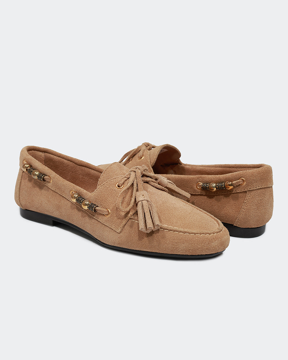 Loafer Miçangas Camurça Areia Villa Griffe
