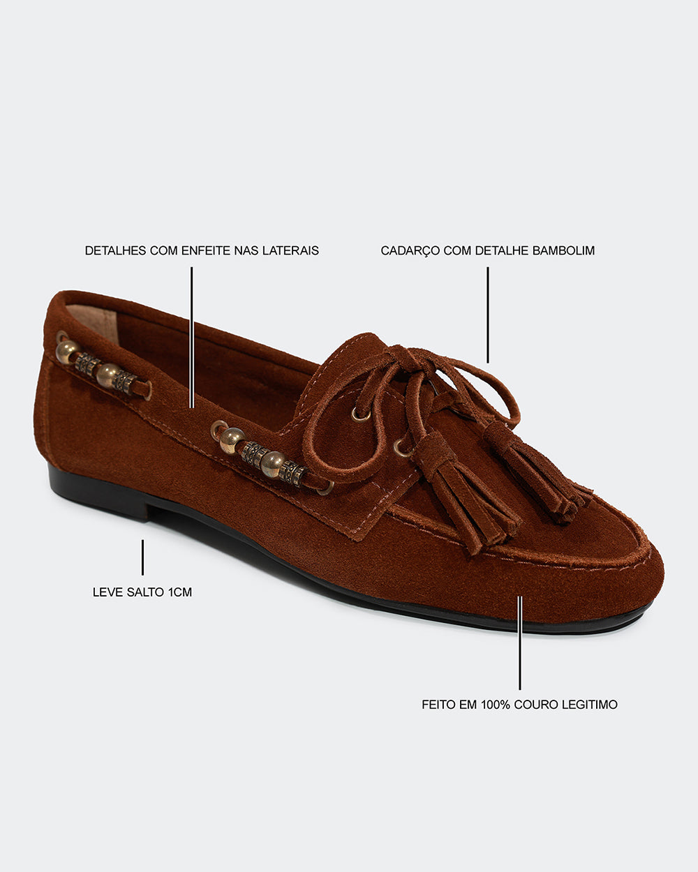 Loafer Miçangas Camurça Marrom Villa Griffe