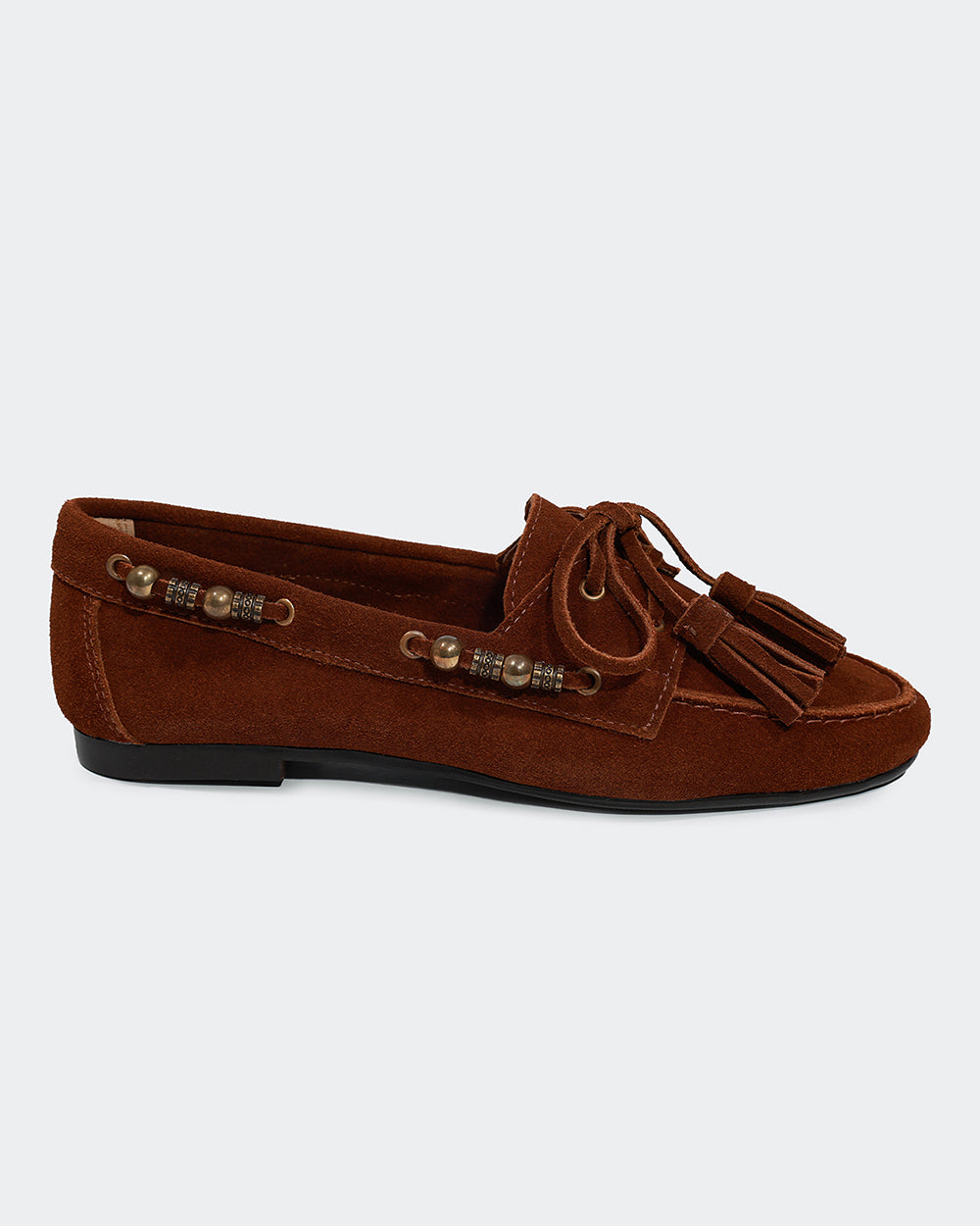 Loafer Miçangas Camurça Marrom Villa Griffe
