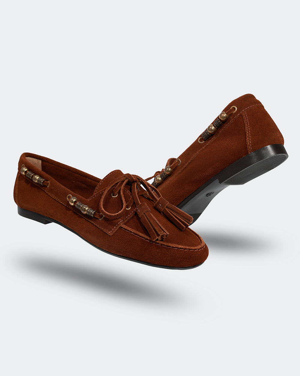 Loafer Miçangas Camurça Marrom Villa Griffe