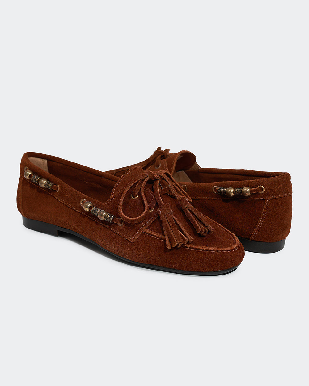 Loafer Miçangas Camurça Marrom Villa Griffe