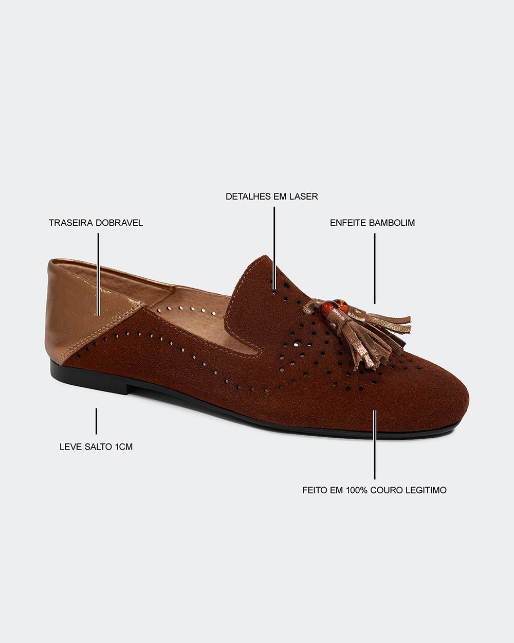 Loafer Bambolim Camurça Marrom Villa Griffe