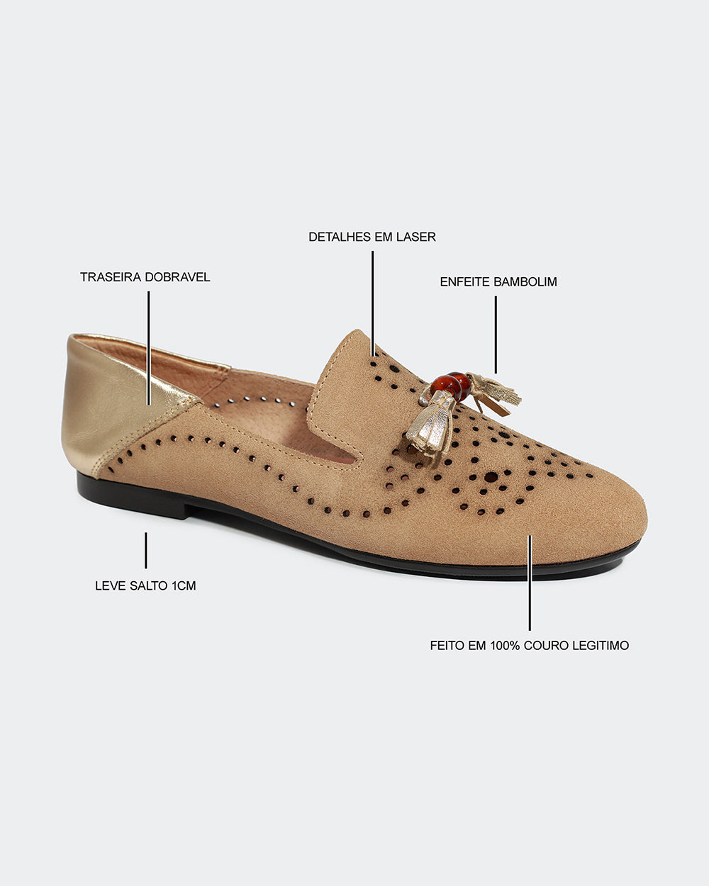 Loafer Bambolim Camurça Areia Villa Griffe